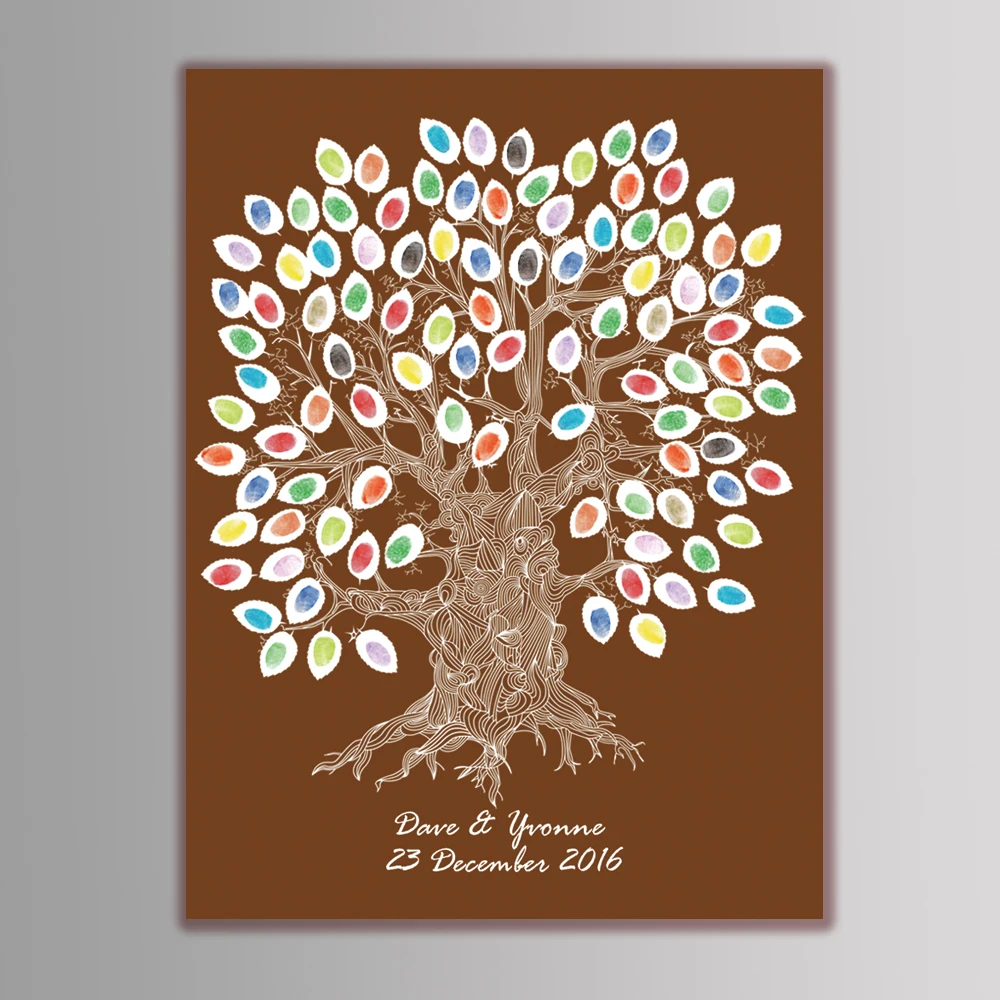 

1 Set Customized Wedding Tree Signature Guest Book Fingerprint Canvas Painting With Colorful Ink Anniversary Party Gift 30*40cm
