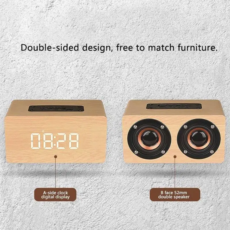 

W5C Version Wooden Wireless Bluetooth Speaker Alarm Clock HIFI Sound Quality FM Radio mp3 Player Support TF Card