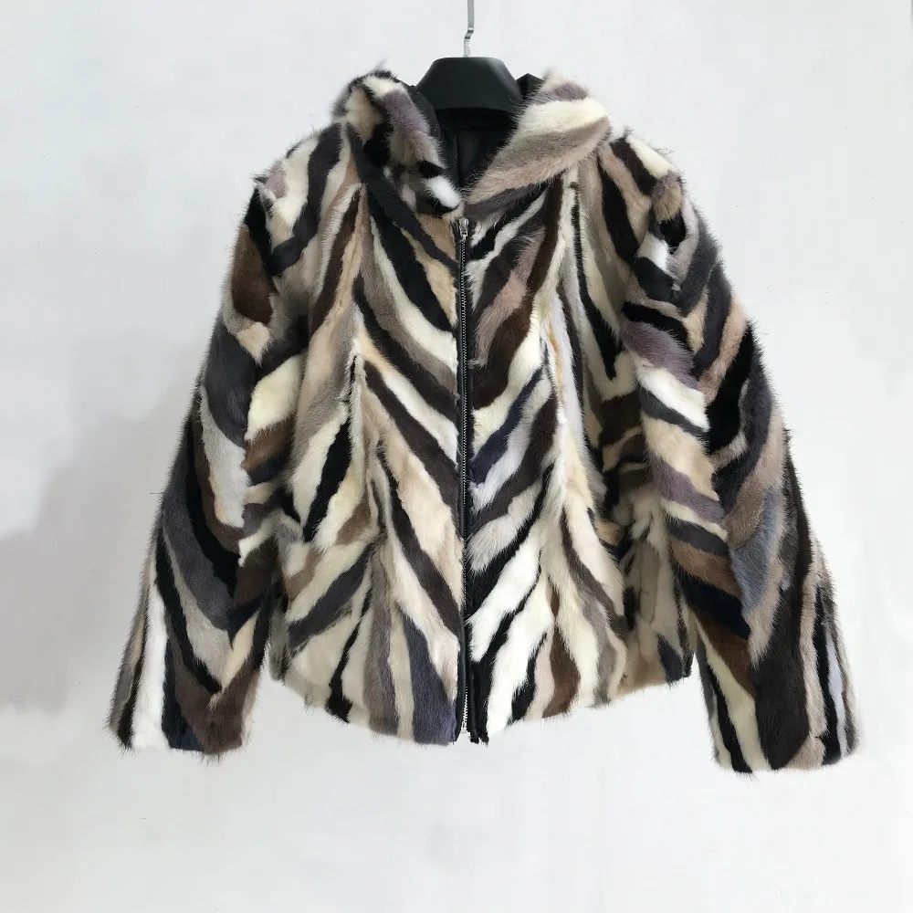 

Hooded Thick Natural Genuine Mink Fur Coat for women Winter With Zipper and Hood Real Fur Overcoat tsr432
