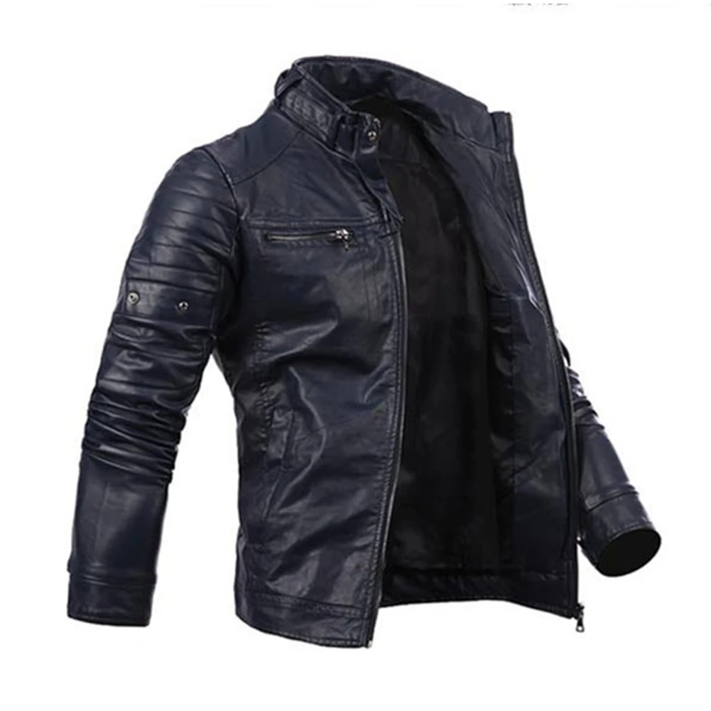 

Men's Cool Multi-Pocket Slim Zip Coat Faux Leather Motorcycle Biker Jacket
