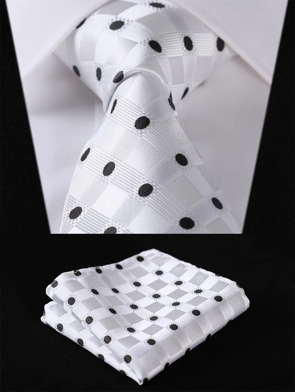 TC4023W8S White Black Polka Dot 3.4" Silk Woven Men Tie Necktie