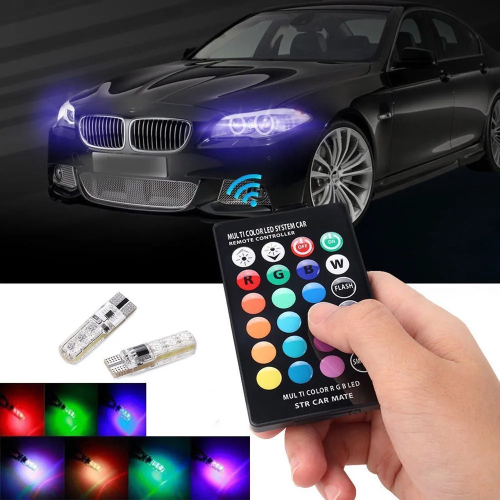 

T10 6SMD 5050 Reading Lamp Bulb Car Parking Light Remote Control Multicolor Light Bulbs