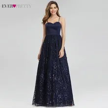 Элегантные темно-синие вечерние платья Ever Pretty SEQUINS A-Line Спагетти ремни возлюбленные Вечерние платья Abendkleider