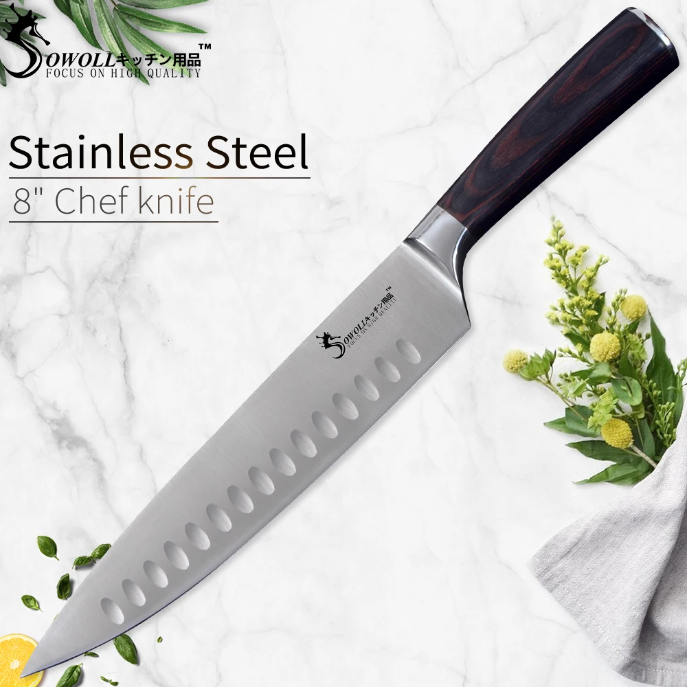 

Sowoll Stainless Steel Chef Knife 8 inch Knife Kitchen Good Toughness Sharp Blade Non-slip Handle Cooking Tools Accessories