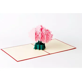 

10pcs Cherry Blossoms 3D Paper Greeting Cards Laser Cut Pop Up Handmade Post Cards Custom Thanks Card Teacher' Day Souvenirs