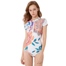 SAGACE 2019New в горошек Цветочный Ретро цельный купальный костюм с коротким рукавом Купальник женский Рашгард Топ для серфинга купальный костюм