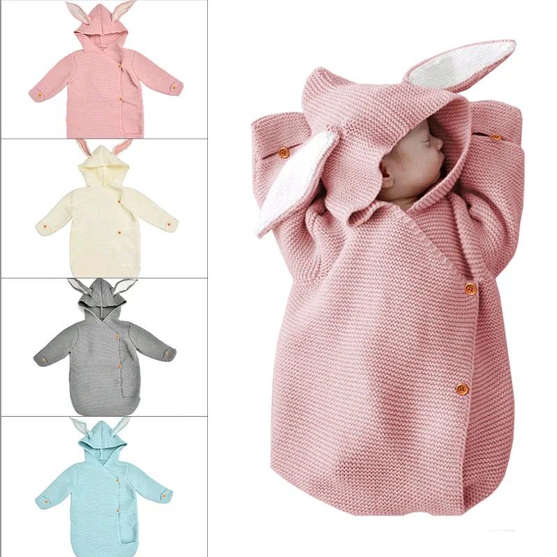 

Newborn Baby Wrap Swaddle Blanket Cute Rabbit Ears Sleeping Bag Knitted Warm Anti-kick Quilt Stroller Blanket Infant Clothes