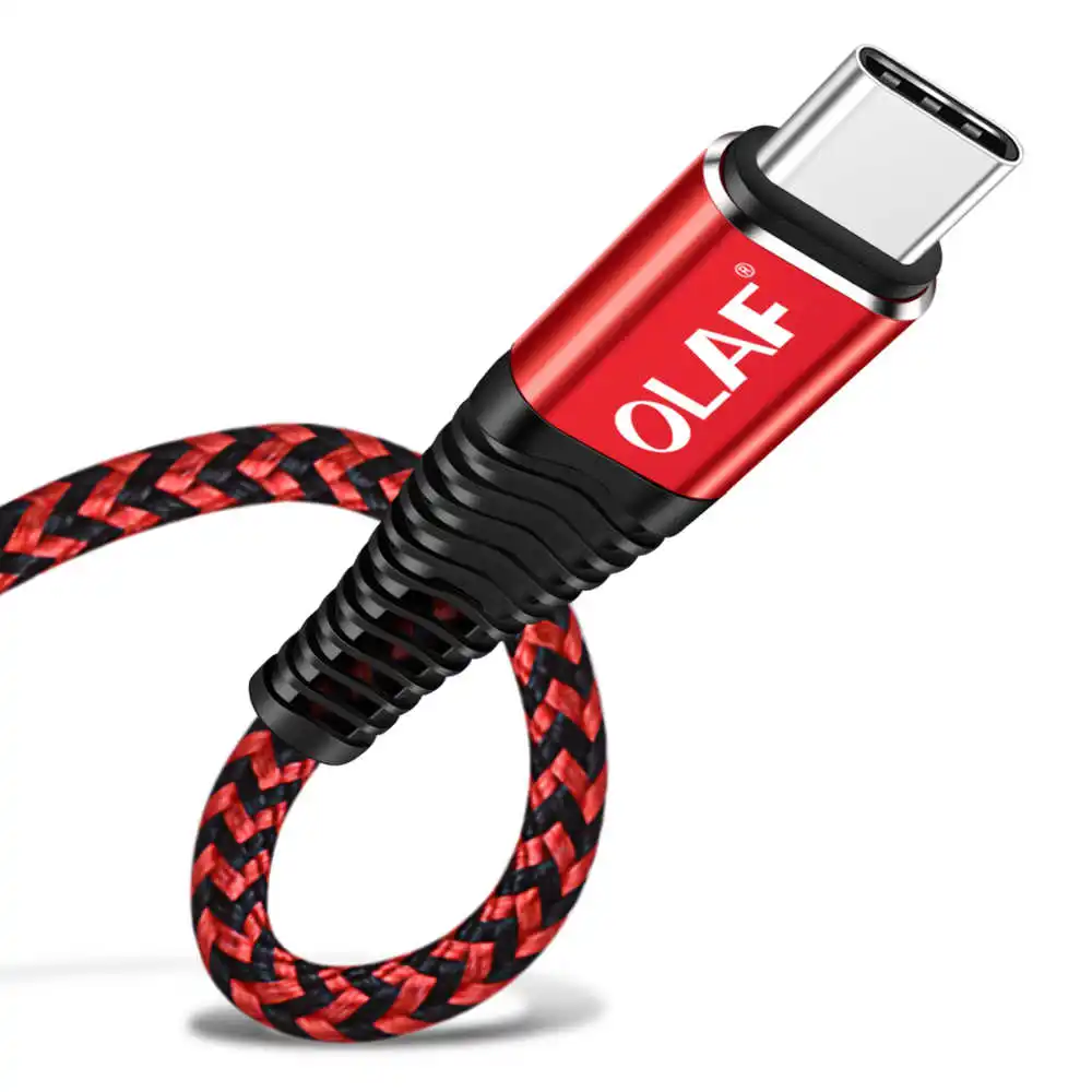 Олаф usb type C кабель 1 м 2 м Быстрая зарядка 3,0 USB-C шнур для samsung S9 S10 Xiaomi mi8 mi9 huawei P30 Pro быстрое зарядное устройство USB C - Цвет: Red