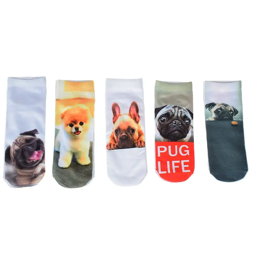 

3D Print pug Animal women Socks Casual cartoon Socks Unisex Low Cut Ankle Socks