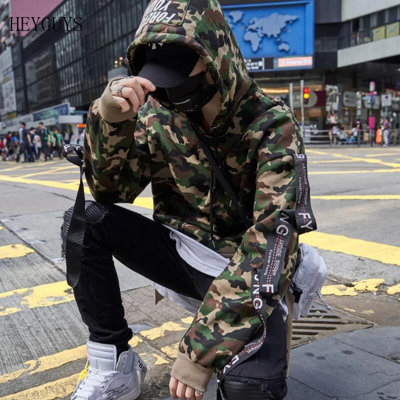HEYGUYS толстовки для мужчин поддельные 2 шт. плюс бархат с капюшоном High Street пуловер Толстовка Мода хип хоп Уличная