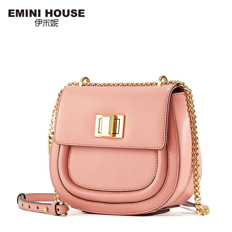 EMINI HOUSE Fashion Saddle Bag 5 Colors Split Leather ladies Chain Bag Women Shoulder Crossbody Bags