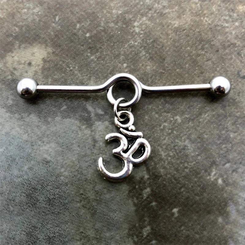 

2PC Hot Long Stainless Steel Industrial Piercing Ohm Om Ear Cartilage Plug & Tunnel Jewelry Earring Straight Ear Barbell Jewelry