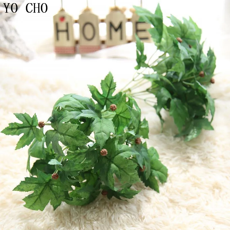 YO CHO 2PCS Artificial Plant High Quality Real Touch 7 Heads Silver