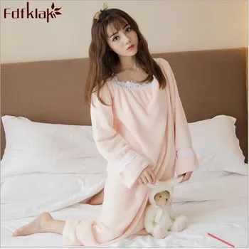 

2017 High Quality Autumn Winter Long Sleeve Women's Nightgown Flannel Lingerie Nightgowns Women Night Dress Sleepwear Q168