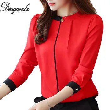 

Dingaozlz Blouse shirt 2018 long sleeved chiffon blouse korean fashion clothing Slim Office lady shirt Elegant Women Tops Blusa