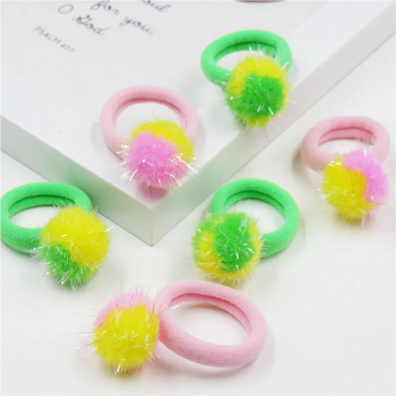 10PCS/LOT Pretty Two tone Hair Balls Elastic Hair Bands For Girls