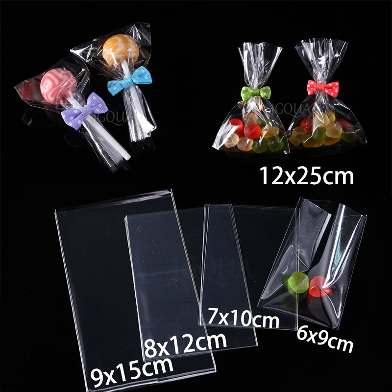 Transparent Flat Open Top Small Plastic Bags Candy Lollipop Packaging