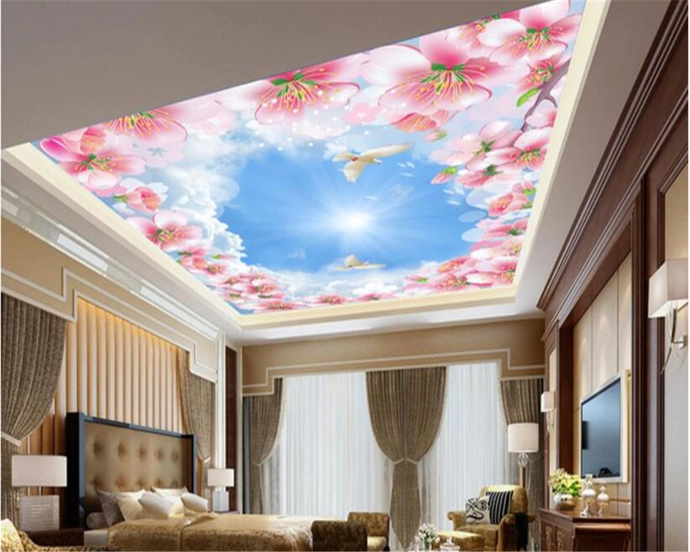 beibehang Custom beautiful fashion wall paper romantic sky flower blue sky white sky zenith murals papel de parede 3d wallpaper