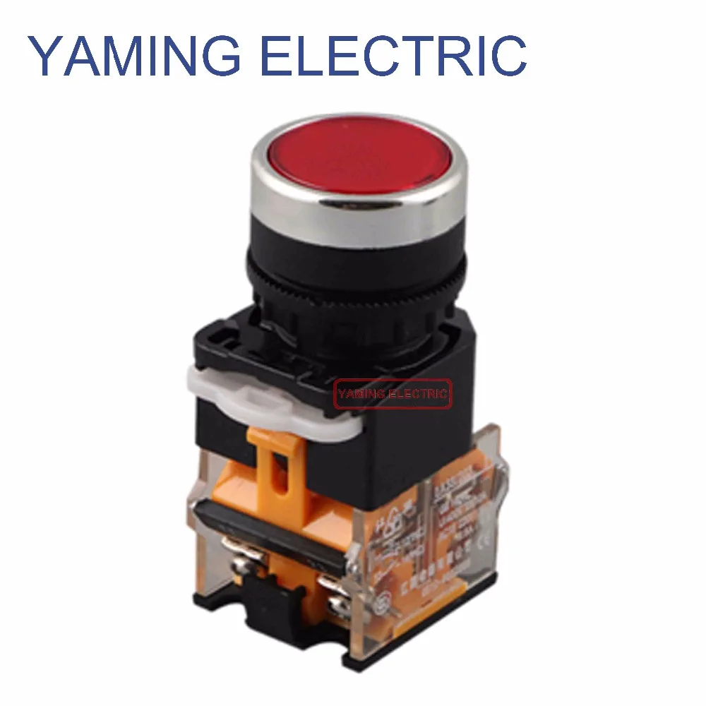 

P75 22mm 10A Maintained Flat Push Button Switch self-lock latching ON-OFF Switch 4 screws terminals LA38-11BNZS