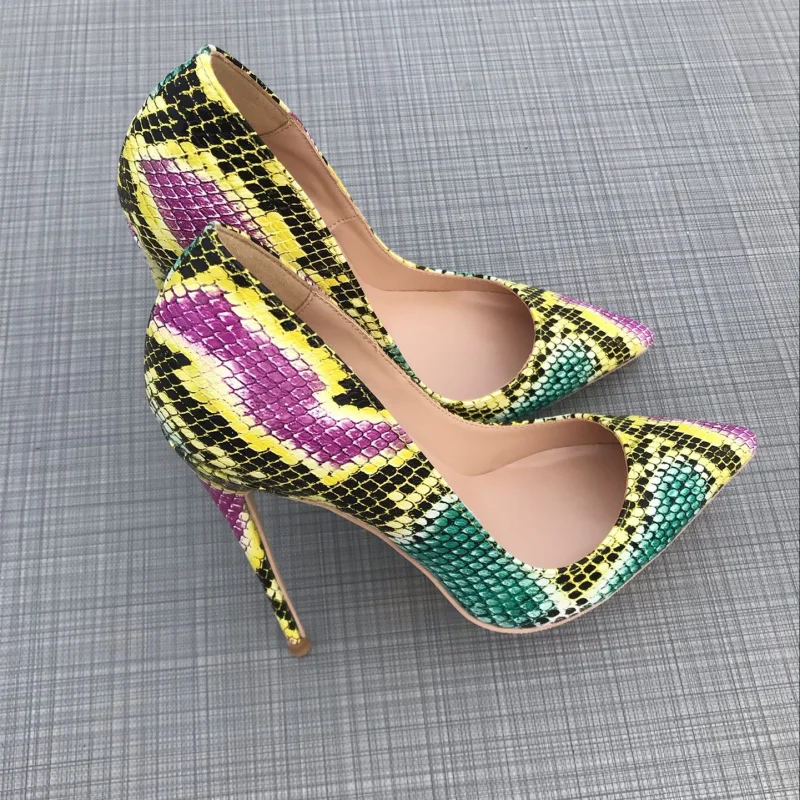 

2019 Fashion free shipping yellow python snake Leather Poined Toe Stiletto Heel high heel shoe pump HIGH-HEELED SHOES dress shoe