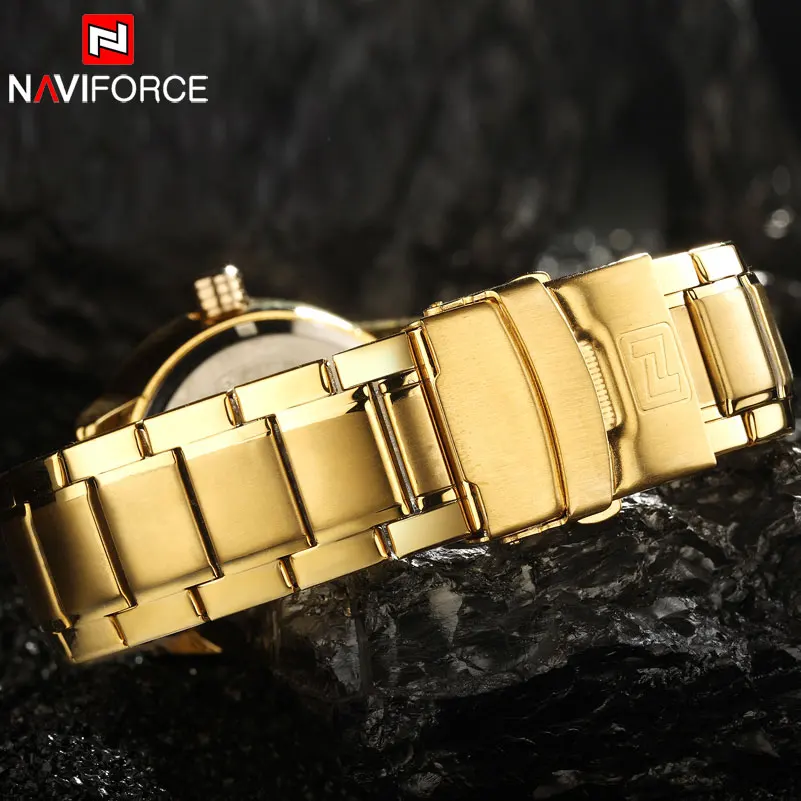 NAVIFORCE Top Brand Luxury Gold Watch Men Steel Analog Quartz Wrist Watch Mens Waterproof Sport Watches Relogio Masculino