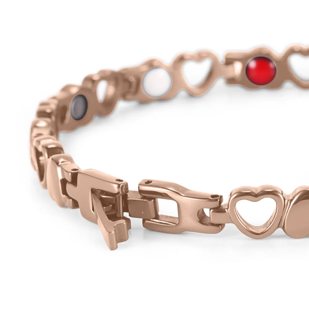 Rainso Women's Elegant Rose Gold Titanium Steel Heart Magnetic Bio Bracelet 4 Elements Therapy Bracelet OSB-082RGFIR