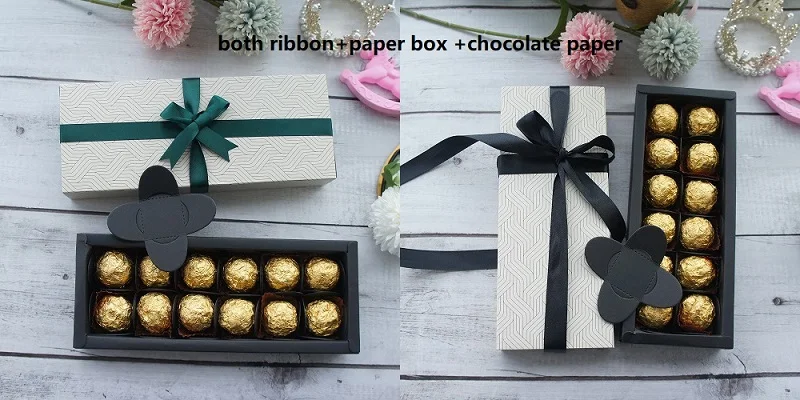 9,5x24,5x3,5 см простой волнистый узор 10 компл. Бумажная коробка для шоколада Валентина Рождество День рождения подарки упаковка коробки для хранения - Цвет: box ribbon inside