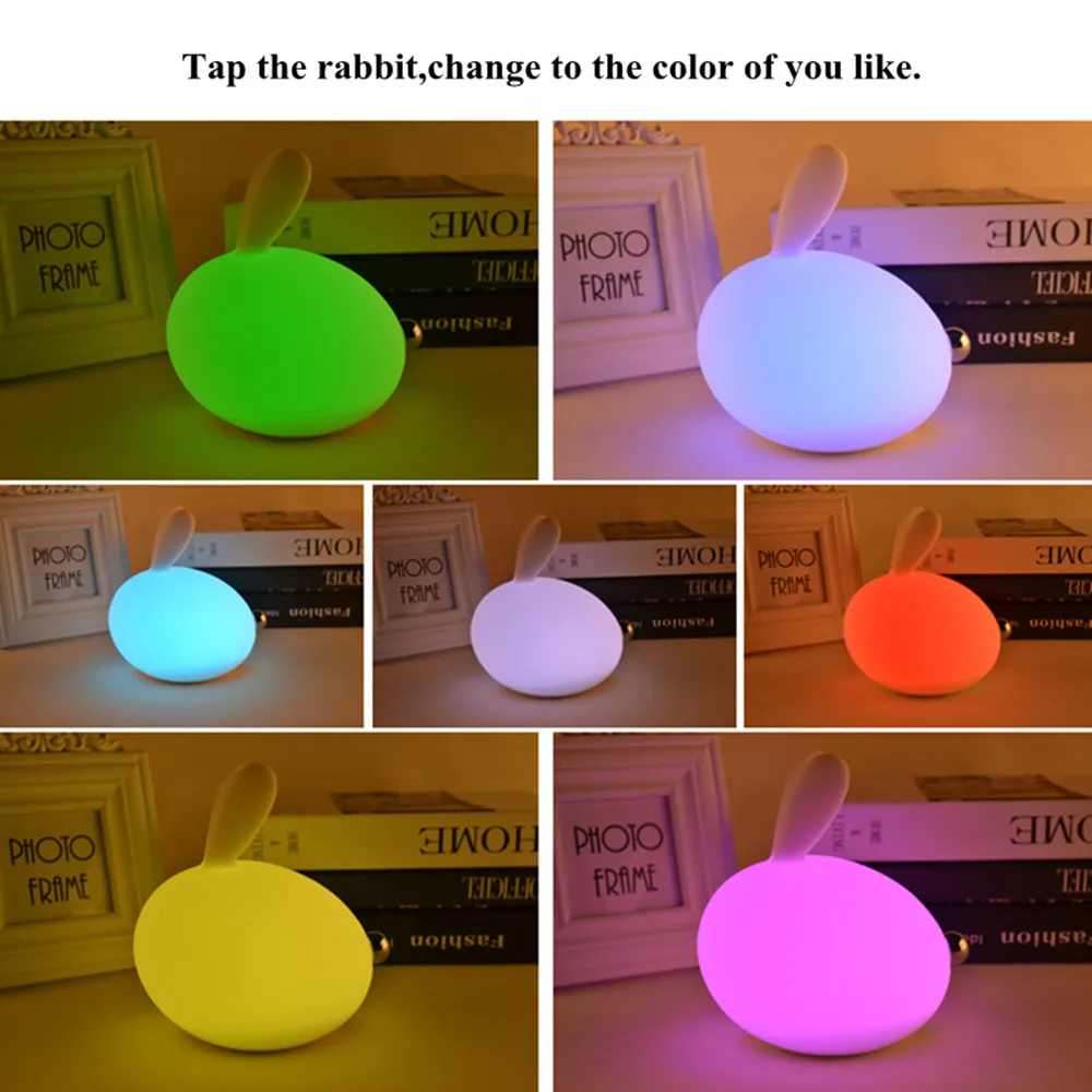 SuperNight 7 Colors Rabbit LED Night Light Dimmable Touch Sensor Cartoon Silicone Bunny Bedside Lamp for Children Kids Baby Gift (11)