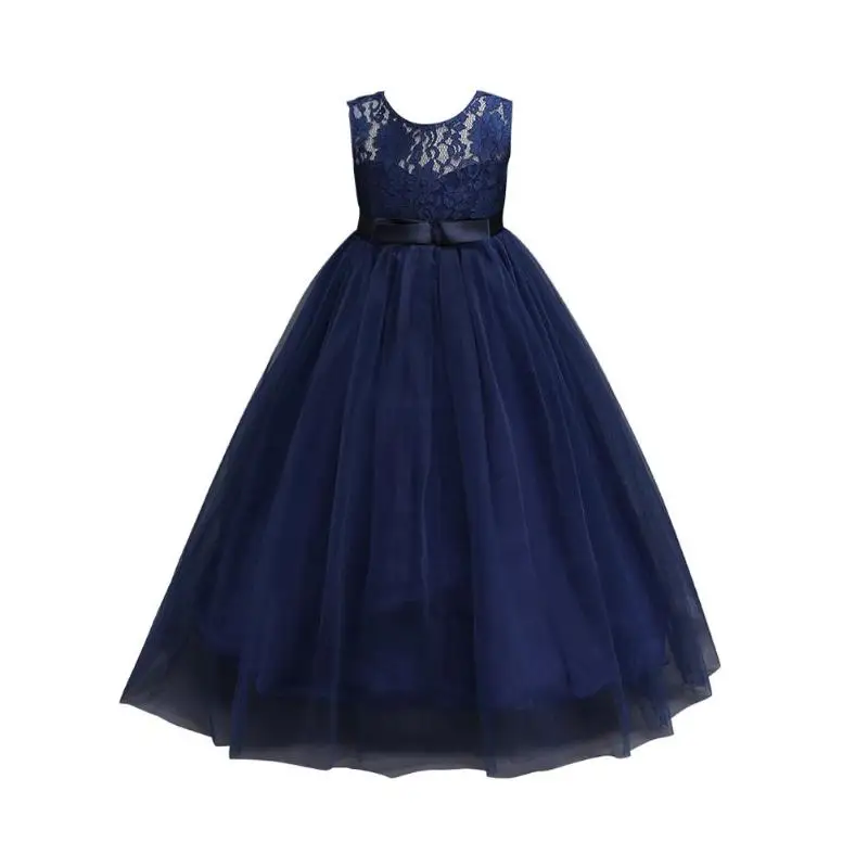 

Long Dresses Girls Sleeveless Lace Formal Tulle Ball Gown Pageant Wedding Tunic Costume Kids Dress