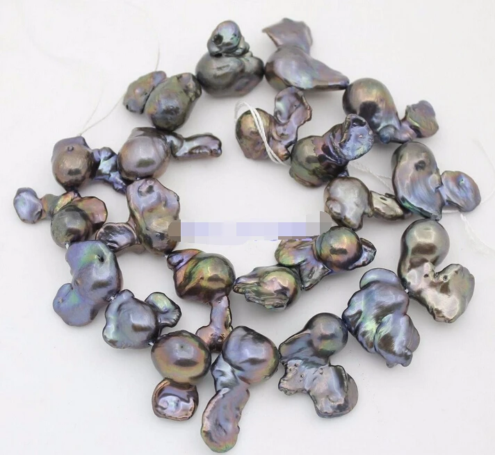 

huij 00712 1Strands 15" long 15*20mm-20*25mm real black baroque keshi pearl stone loose beads