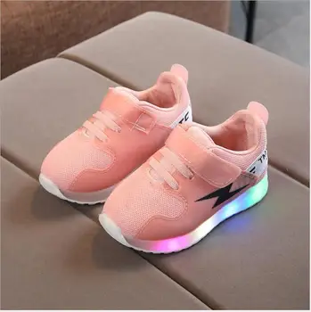 

Spring/Autumn Patchwork unisex girls boys shoes Hook&Loop cool LED lighted baby sneakers fashion sports baby casual shoes