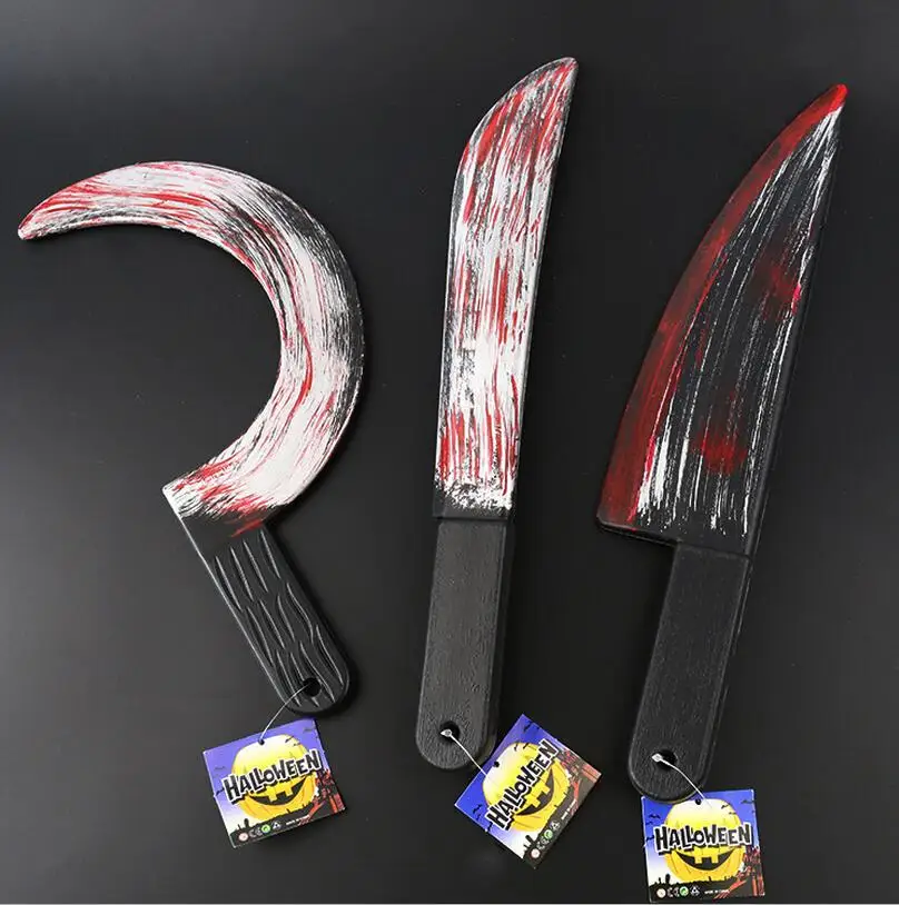 2019 3pcs/Lot Halloween Plastic Bloody Knives Sickle Tools Fun Decoration Party Toys For