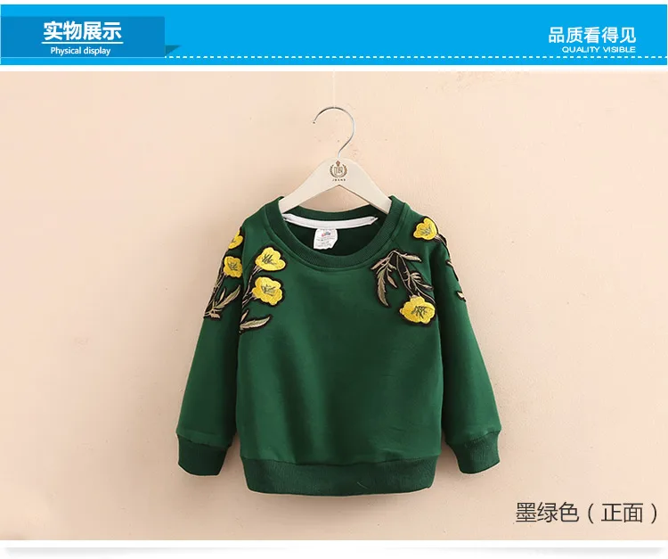 2018 Spring Autumn 2-10 Years Old Children'S Birthday Gift Long Sleeve Green Embroidery Flower Coat Baby Kids Sweatshirt Girl (7)