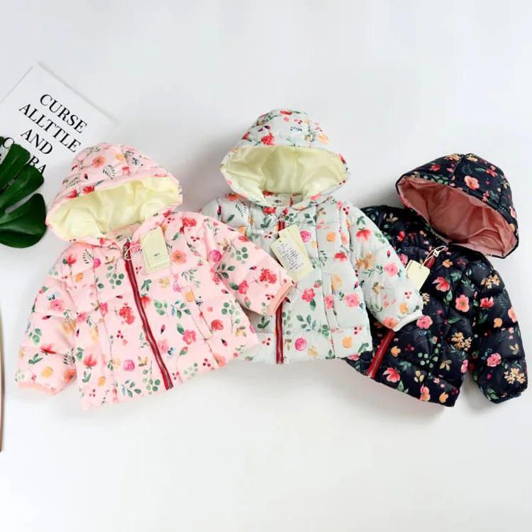 

2018 Autumn baby girl fashion printing Coat Novelty Cotton Hooded children outcoat kindly outside street wear kids Jacket