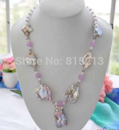 

FREE SHIPPING>>>@@ > N1459 LAVENDER BAROQUE KESHI REBORN PEARL jade crystal NECKLACE