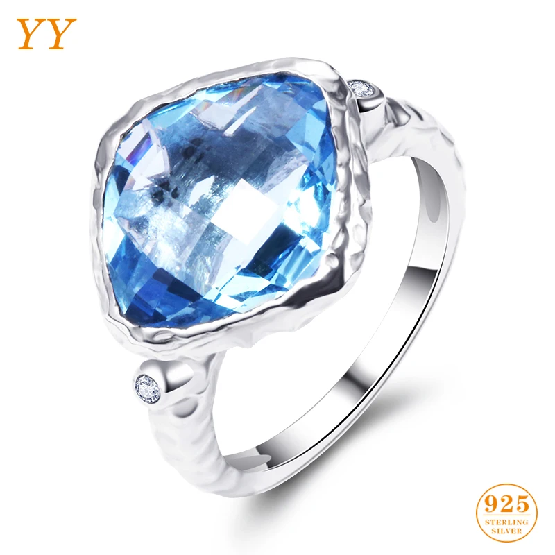 YY Fine Jewelry 925 Sterling Silver Shining Boutique Aquamarine Ocean Blue Vintage Trendy Fashion woman girl Party Gift Ring