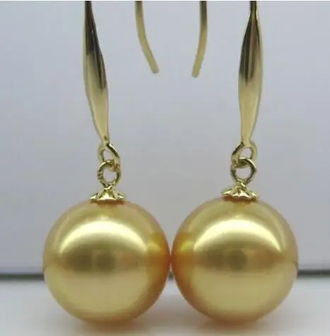 

Free shipping charming 10-11MMmm perfect south sea round lavender pearl earring yellow gold