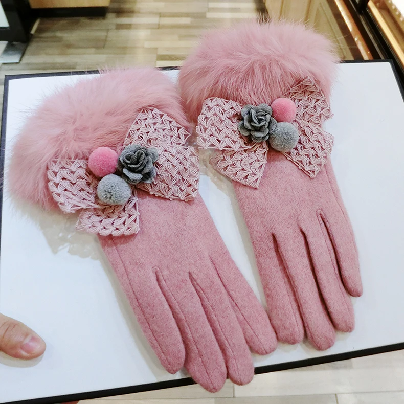 Buy Sweet Winter Gloves Women Pink Thick Warm Cashmere