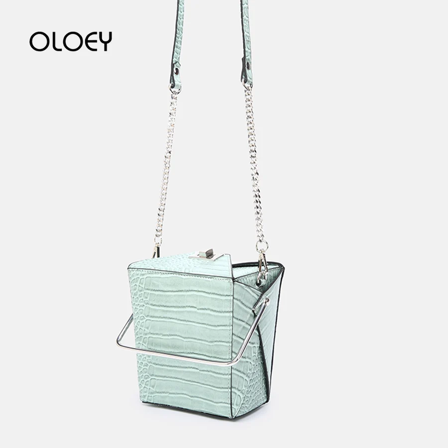 

Luxury Brand Crocodile Design Solid Bucket Bag Chain Light Green Shoulder Bags For Women Messenger Bag High Quality PU Purse Sac