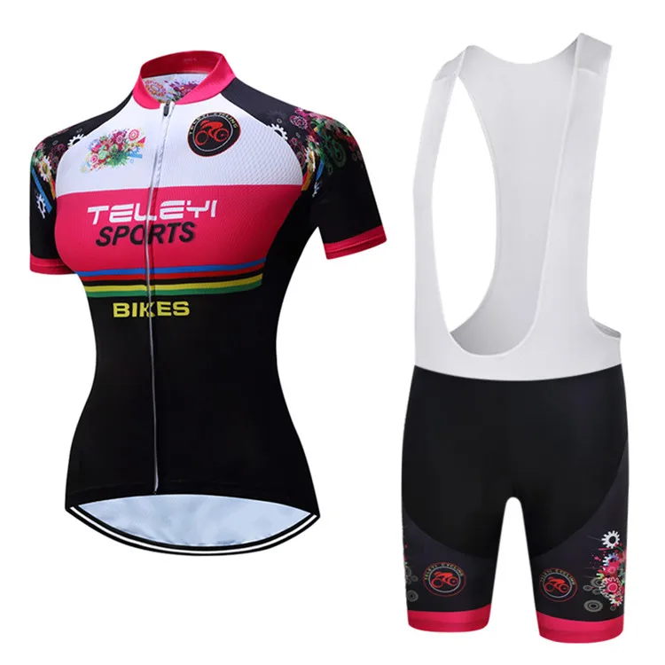 2 Black with Fashion Flower Printing Bicycle Jersey Set Outdoor Sportswear Short Sleeve Suite Quick Dry Ropa Ciclismo (6)
