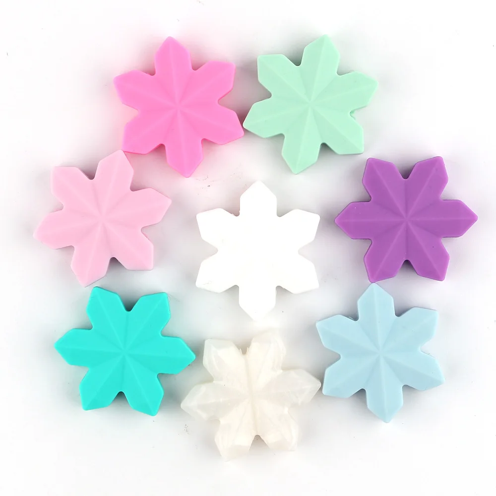 

100pcs Snowflake Silicone Teether 40mm Mini Baby Teething Toys Food Grade Silicone Beads No Toxic Nursing Gift BPA Free