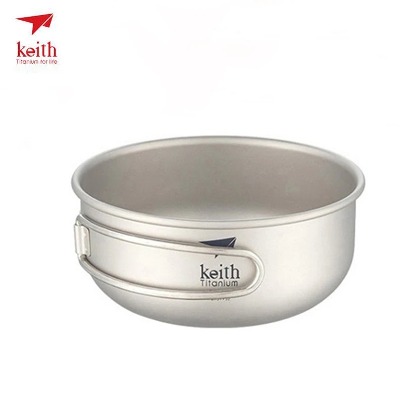 Keith Titanium Camping 300 ml-600 ml tazón de titanio con mango plegable tazón utensilios de cocina al aire libre vajilla cubiertos Ti5323-Ti5326
