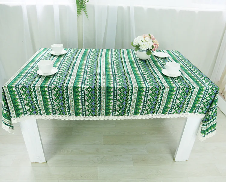 Table Cloth Retro Ethnic Triangle Style High Quality Lace Edge