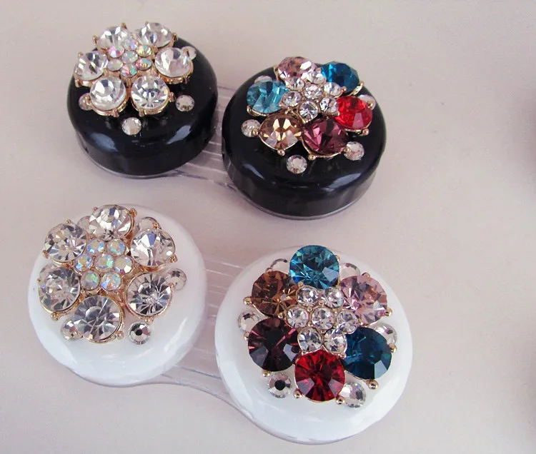 

LIUSVENTINA DIY alloy diamond flower double US-pupil storage box contact lens case for eyes contact lenses box for glasses