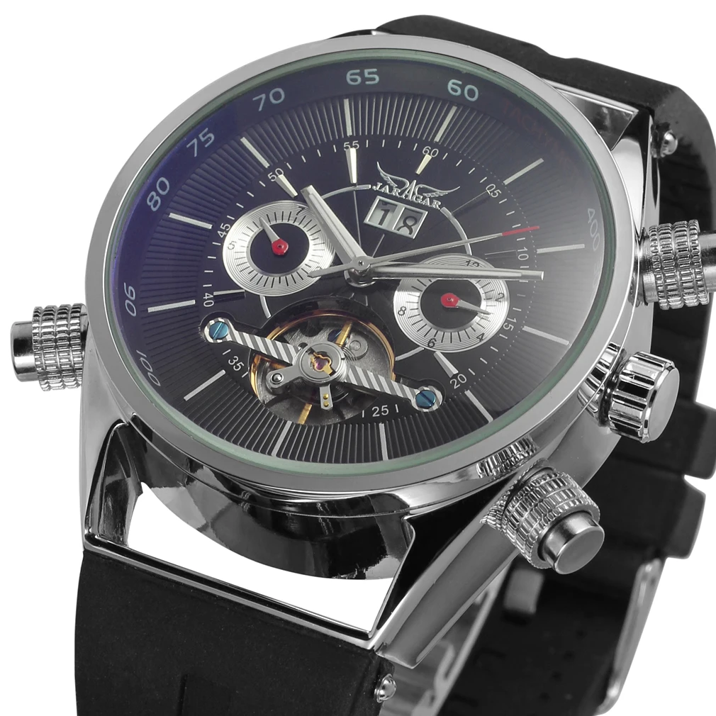 Модные Jaragar лучший бренд механические часы на резиновом ремешке автоматический календарь Наручные часы мужские часы класса люкс