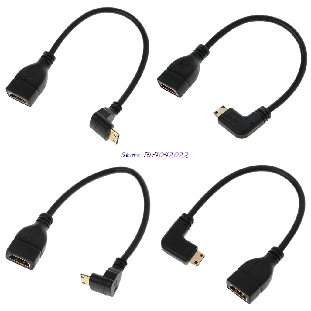 90 градусов угловой мини-usb HDMI Мужской к HDMI Женский удлинитель Кабель для передачи данных 21 см