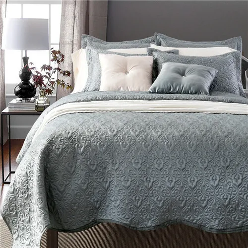 3pcs Silver Gold White Color Quilted Cotton Bedspread set Pillowcases