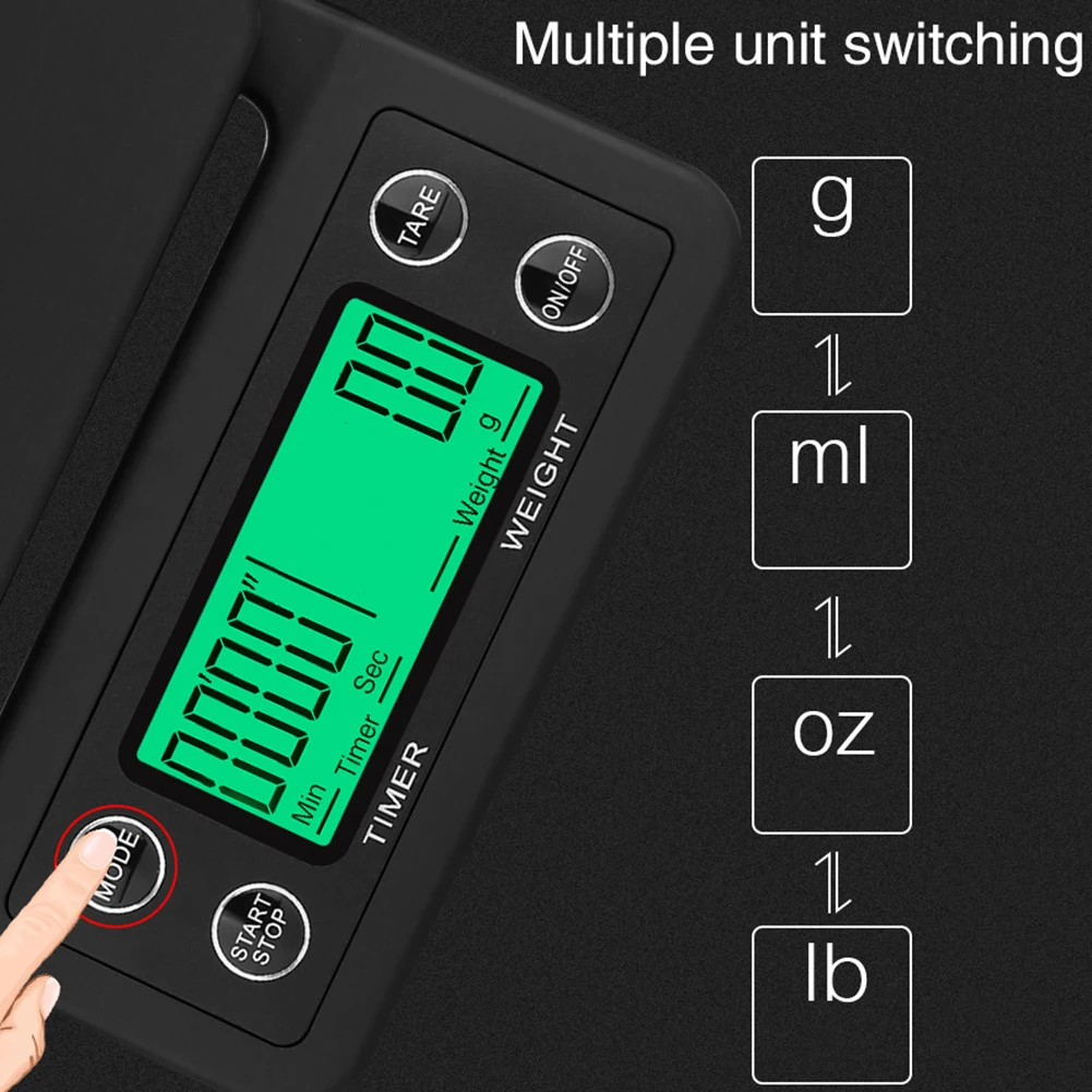 Портативные 5 кг/0,1 г капельные кофейные весы с таймером, электронные цифровые кухонные весы, высокоточные электронные весы с ЖК-дисплеем