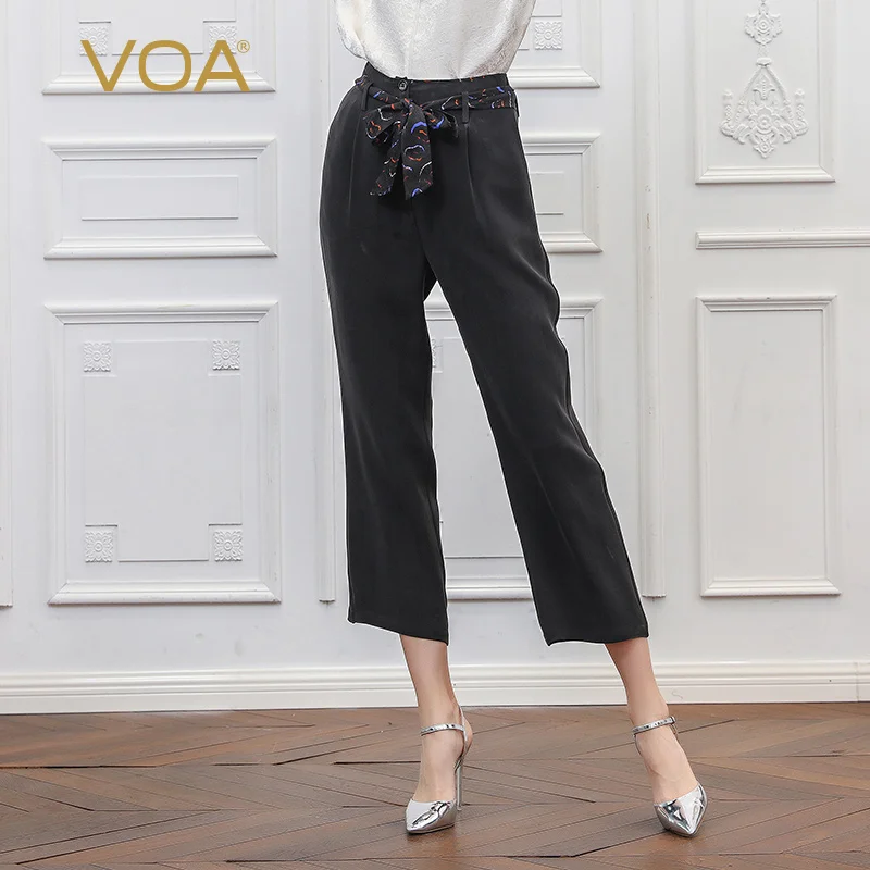 Lourde Arc Taille Des Noir K710 Pantalon Pantalons Femmes Soie Droit Mi Bureau Vintage De Grande Ceinture Voa Base Neuf Travail Dames 6UBxqwwg