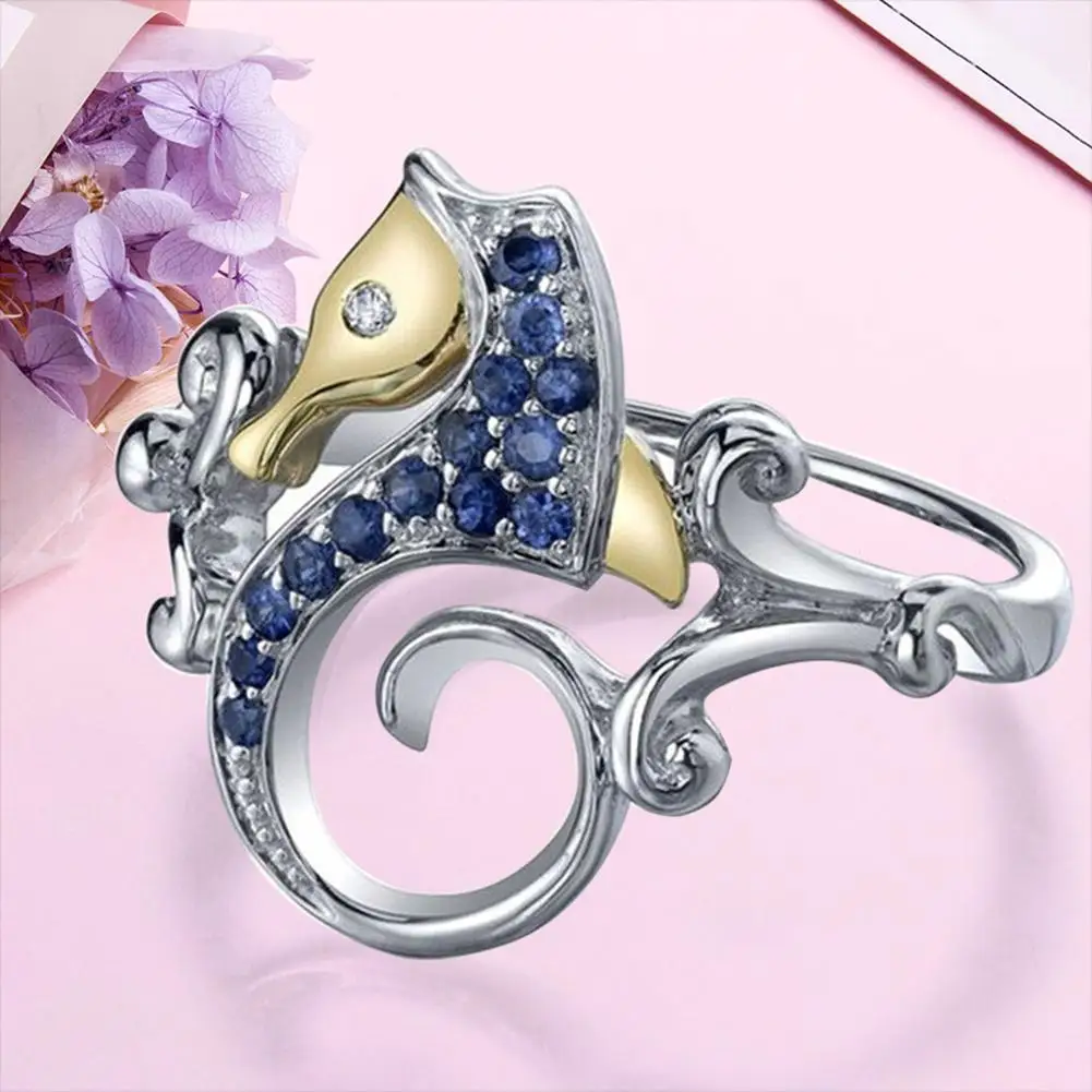 New Fashion Blue Rhinestone Seahorse Silver Plated Finger